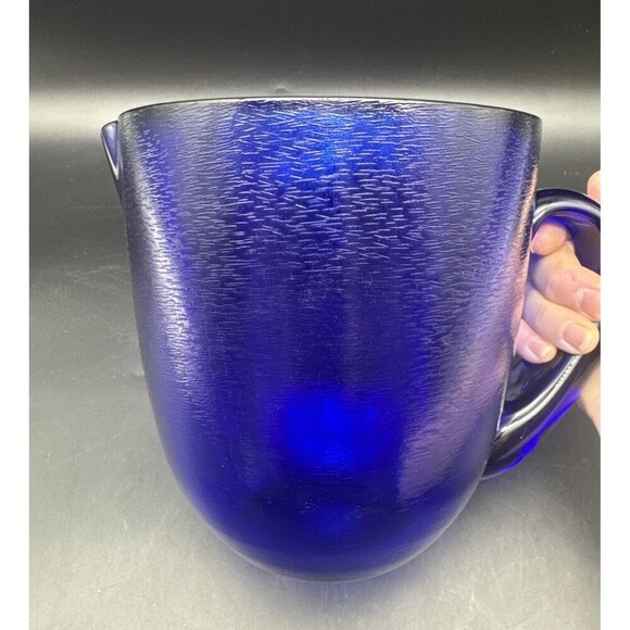 VTG COBALT BLUE Textured Glass Water Beverage Pitcher 6.75” Retro MCM - Picture 6 of 10